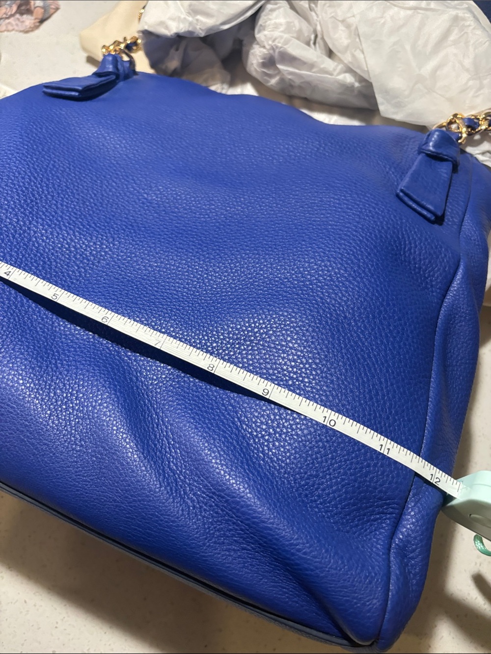 Tory Burch Harper Tote Cobalt Blue Pebbled Leather Shoulder Bag - Picture 14 of 16